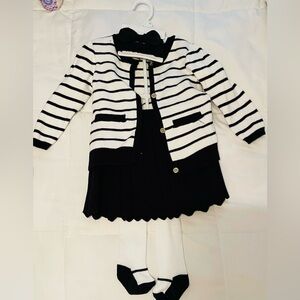 Tahari Black and White Striped Cardigan Dress Set